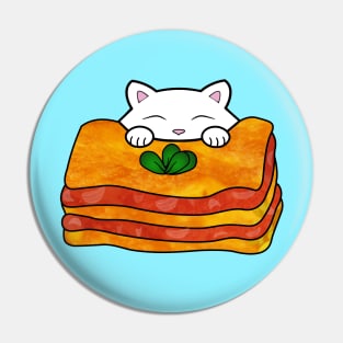 Hungry cat eating delicious looking lasagna Pin