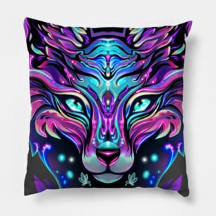 Vaporwave Wolf Pillow