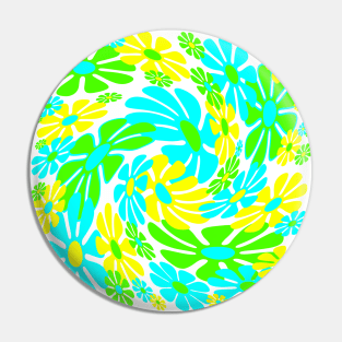 60's Retro Liquid Flowers in Lime Green, Aqua Blue and Yellow Pin