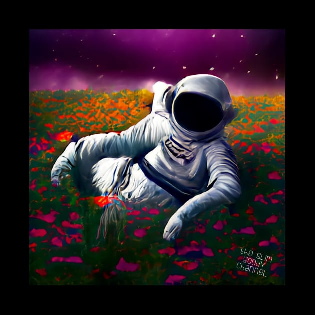 Astronaut in flowers relaxing to slim goody sounds! by Slimgoody's Tees