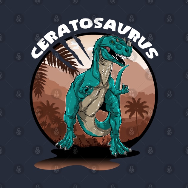 Ceratosaurus With Background Dinosaur Design by Terra Fossil Merch