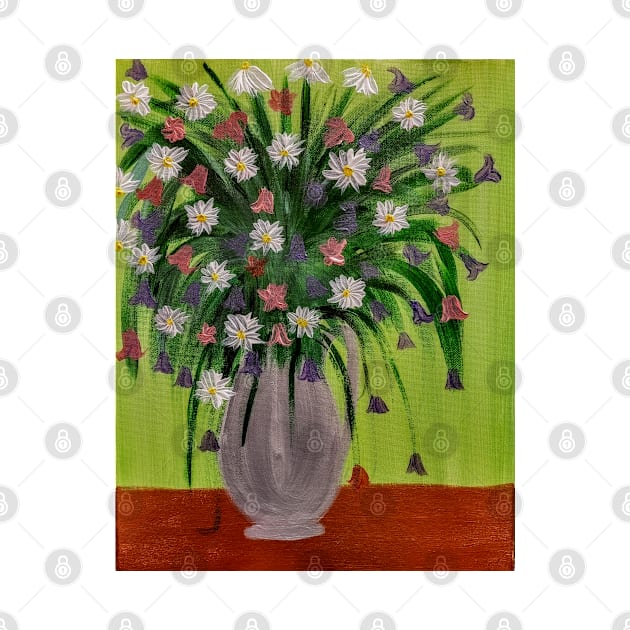 Some abstract mixed flowers in silver jug vase by kkartwork