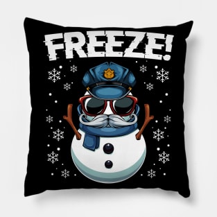 Snowman - Freeze! Police Officer Xmas Pun Pillow