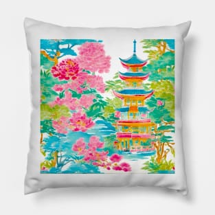 Preppy, grandmillennial chinoiserie garden Pillow