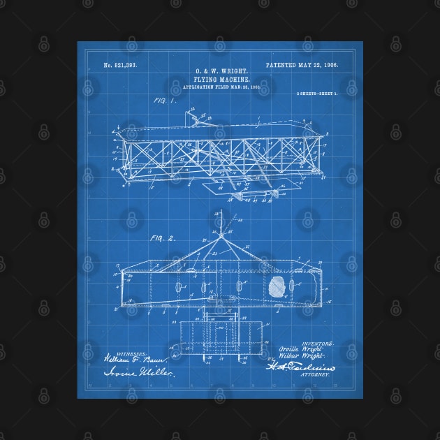 Wright Brothers Airplane Patent - Aviation History Art - Blueprint by patentpress