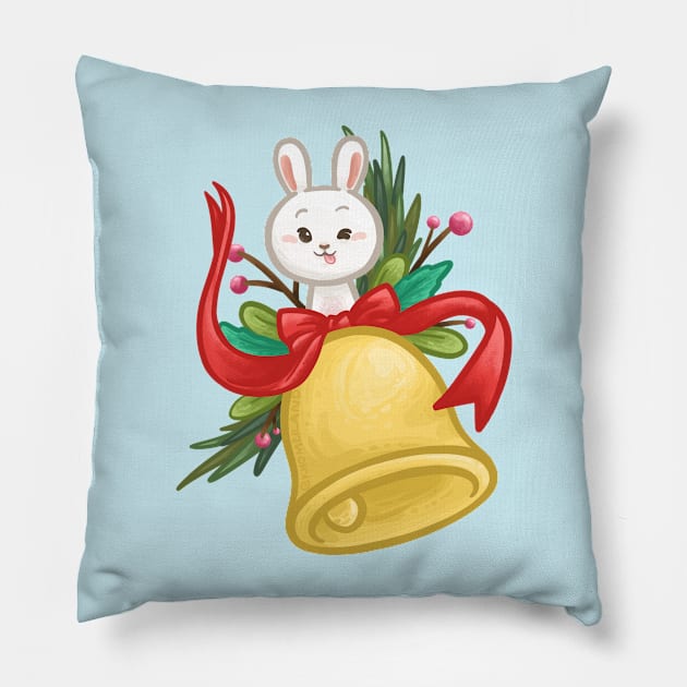 Bunny Christmas Bell Pillow by Khotekmei