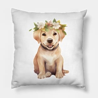 Watercolor Labrador Retriever Dog with Head Wreath Pillow