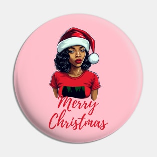 Black Woman Santa, Black Mrs Santa Claus, African American Santa, Merry Christmas Pin