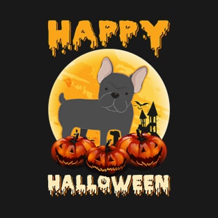 French Bulldog Dog Scary Pumpkin Moon Halloween T-Shirt