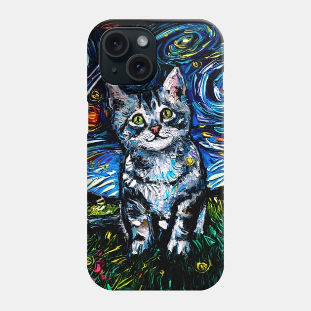 Gray Tabby Kitten Night Phone Case by sagittariusgallery