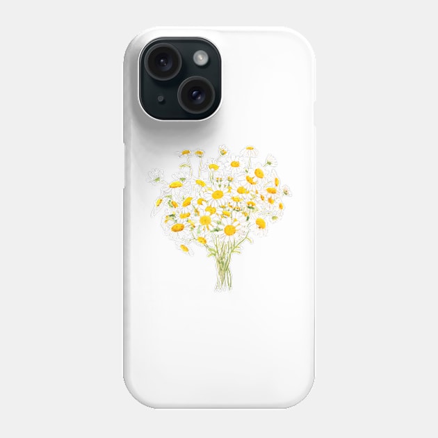 white Margaret daisy watercolor and ink bouquet Phone Case by colorandcolor
