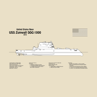 USS Zumwalt DDG-1000 Destroyer ship plans - SBDpng T-Shirt