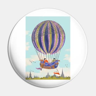 Early hot air balloon flying over Oxford city Pin