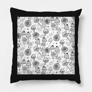 Black and White Mushroom Pattern Pillow