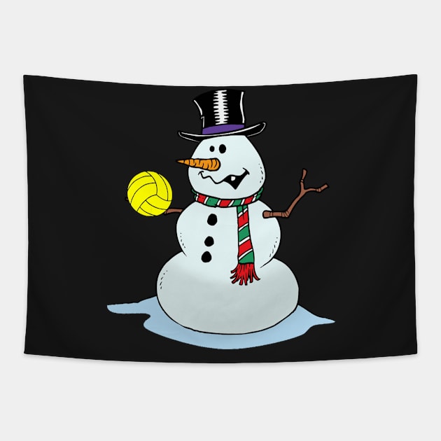 Funny Snowman Playing Water Polo Christmas T-shirt Tapestry by TeeLovely