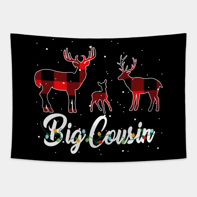 Big Cousin Reindeer Plaid Pajama Shirt Family Christmas Tapestry by intelus