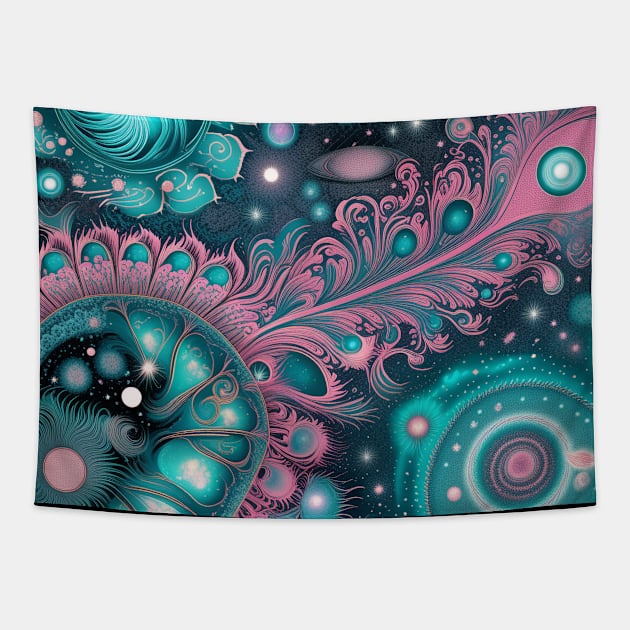 Other Worldly Designs- nebulas, stars, galaxies, planets with feathers Tapestry by BirdsnStuff