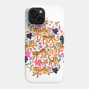 Happy Valentine Tigers with pink hearts and leaves Phone Case