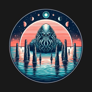 Cthulhu Synthwave Art: Retro Cosmic Horror T-Shirt