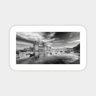 Caernarfon Castle Panorama, Wales, UK Black And White Magnet