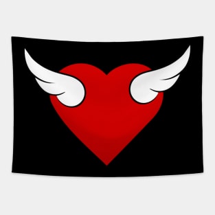 Winged Red Heart 03 Black Tapestry