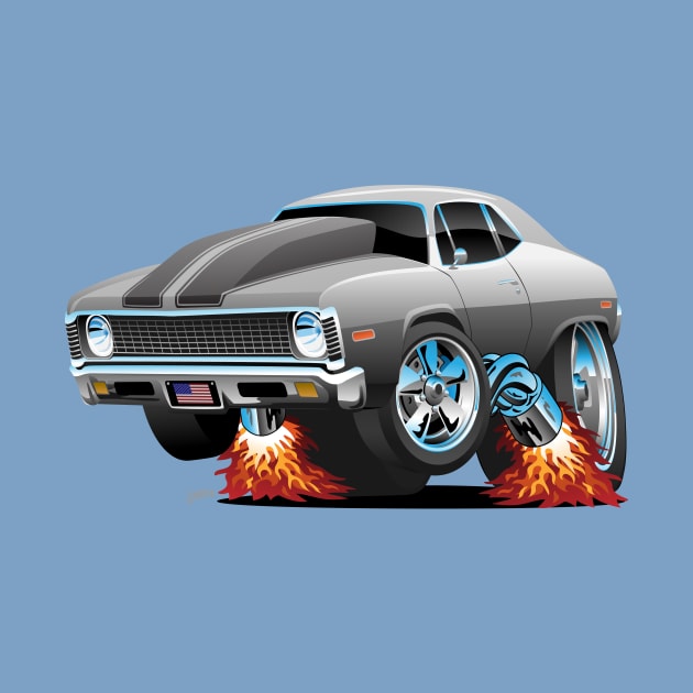 Classic American Muscle Car Hot Rod Cartoon by hobrath