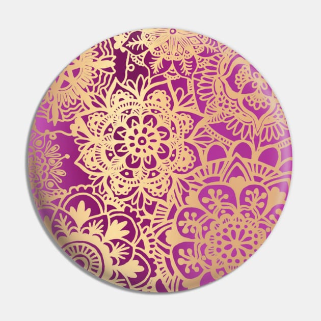 Pink and Gold Mandala Pattern Dark Pin by julieerindesigns