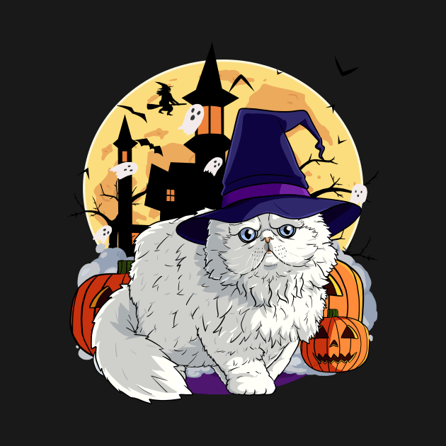 Persian Cat Funny Halloween Witch Pumpkin by Noseking