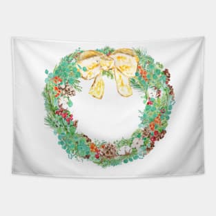 Christmas wreath watercolor Tapestry