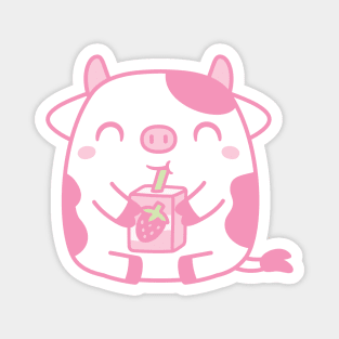 Cute Cow Drinking Strawberry Milk Magnet