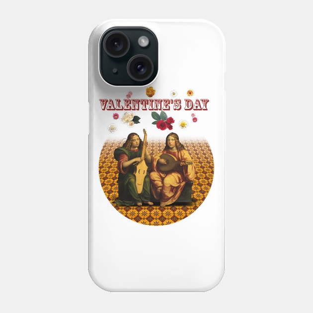 Valentine's Day Musical Serenade and Flowers Artwork Design Phone Case by ROSHARTWORK