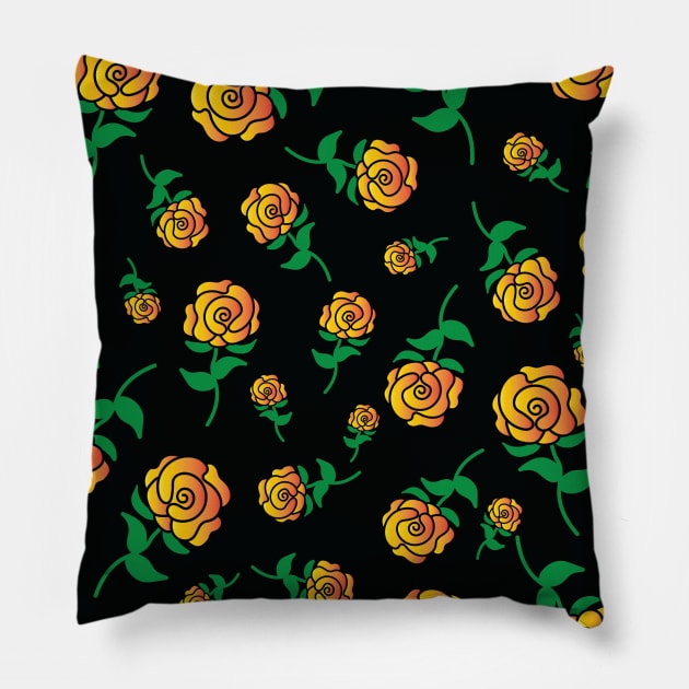 Orange Yellow Gradient Hand Drawn Roses Pattern Pillow by Rosemarie Guieb Designs