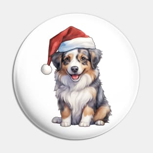 Australian Shepherd Dog in Santa Hat Pin