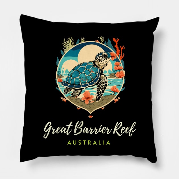 Great Barrier Reef Australia Sea Turtle Coral Reef Pillow by TGKelly