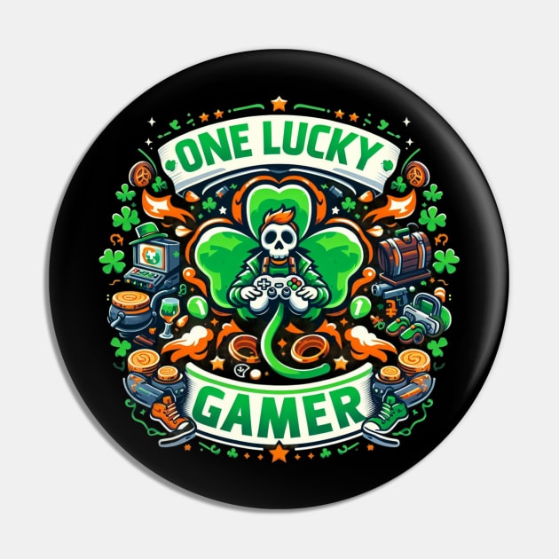 One Lucky Gamer St Patrick's Day Pin by Justin green