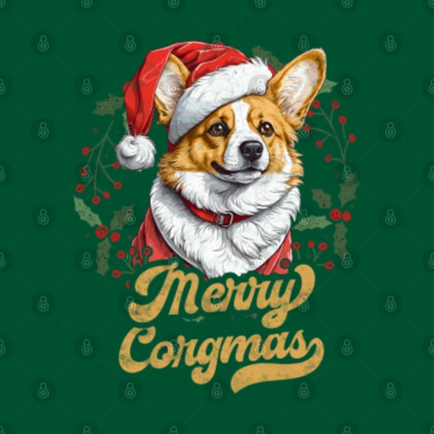 Merry Corgmas Christmas Corgi Santa by Rebrand
