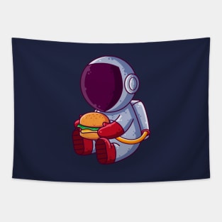 Cute Astronaut Eating Burger Cartoon Tapestry