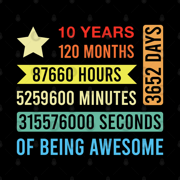 Funny 10 Year Old Saying 10th Birthday 10 Years 120 Months of Being Awesome by FOZClothing