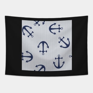 Maritime pattern of blue anchors on light gray Tapestry