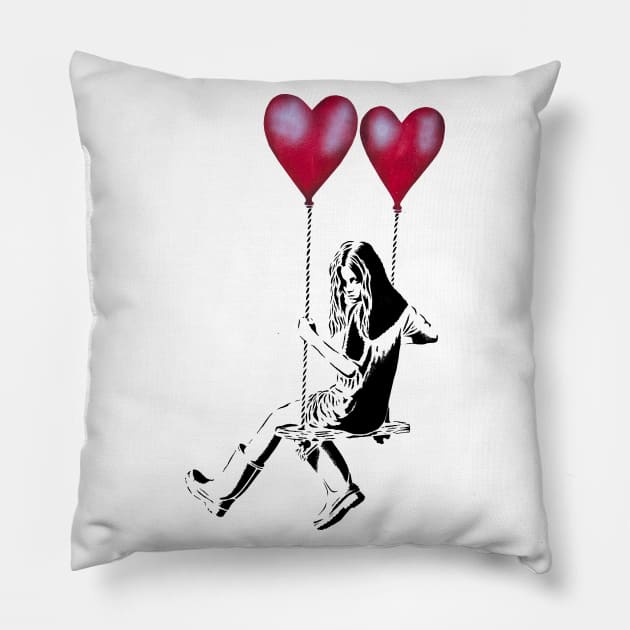 Banksy Ballon Girl Stencil Pillow by TRIME