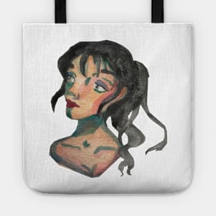 Girl with black ponytail watercolour Tote