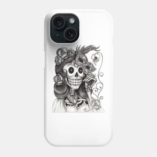 Female skeleton fancy fashion model day of the dead. Phone Case