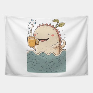 Cute Axolotl & Coffee Kawaii Anime Axolotls & Coffee Lover Tapestry