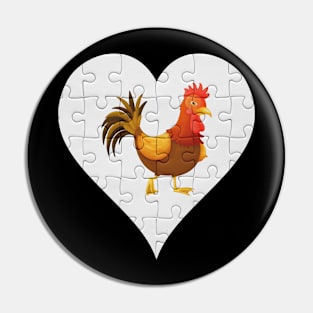 Jigsaw  Rooster Heart Design - Farm Animals Rooster Pin