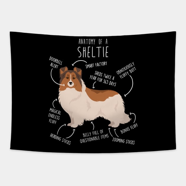 Color Headed White Sheltie Shetland Sheepdog Anatomy Tapestry by Psitta