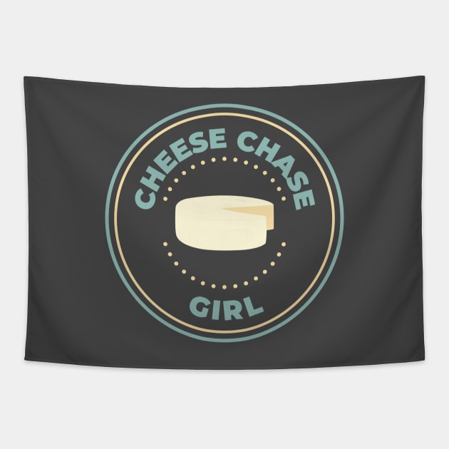 Cheese chase girl logo round Tapestry by Oricca