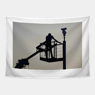 silhouette of a construction worker Tapestry