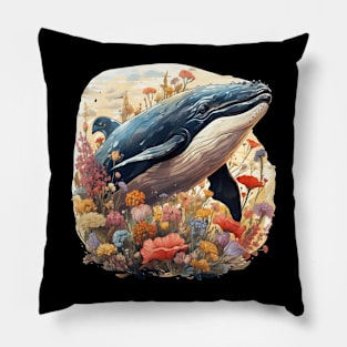 Humpback whale Colorful Floral Pillow