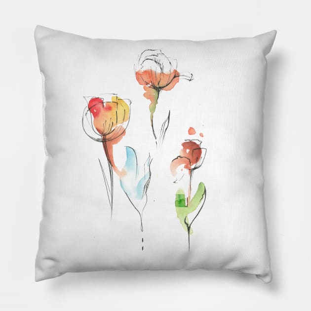 Watercolor flowers Pillow by Maria Mi Art