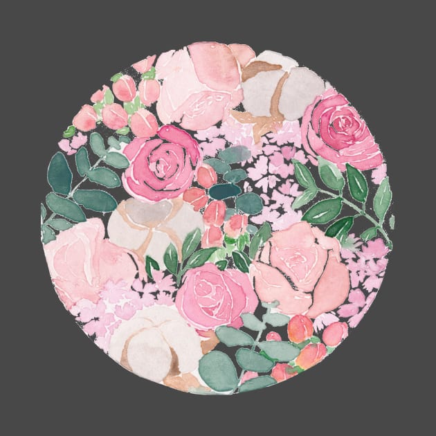 Pink Floral Circle Watercolour by Flowering Words